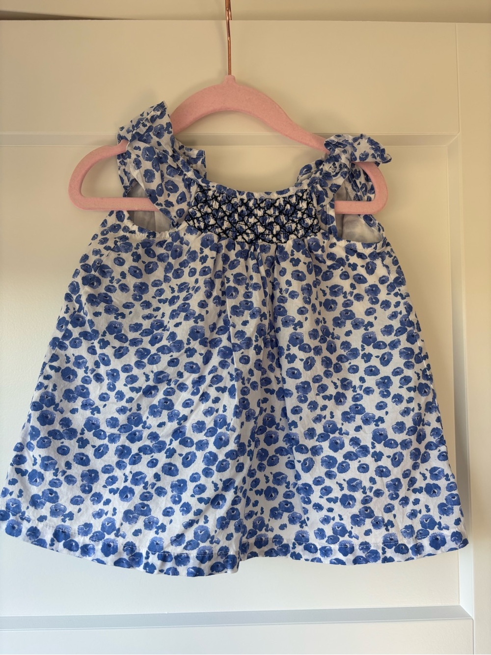 Baby GAP White and Blue Floral Smocked Camisole Dress for